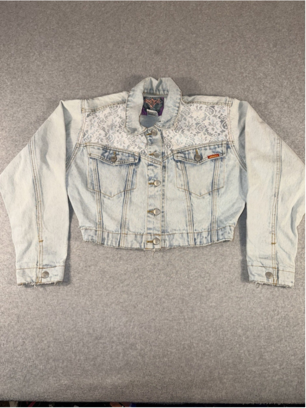 vintage Original Jordache Jeanswear denim jacket lace accent size M 80s cropped